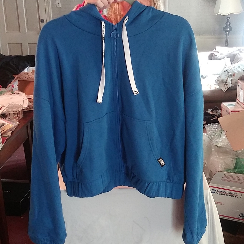 Juicy Couture Royal blue hoodie with black and white stripes down arm